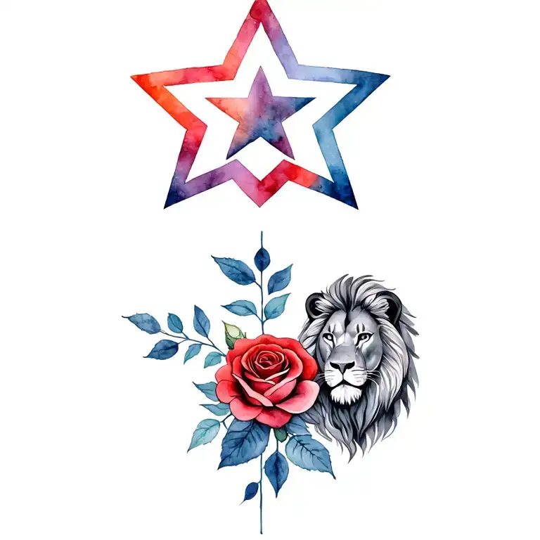 A Star With Lion And A Red Rose Intertwined Within