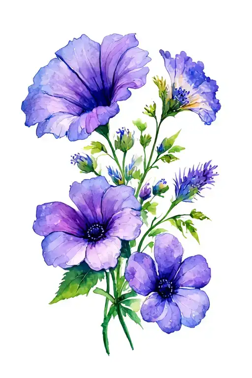 Aster And Morning Glory And Primrose And Violet Flowers