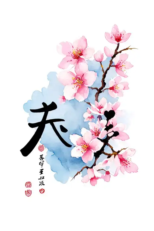 Kanji Love Over Cherry Blossoms