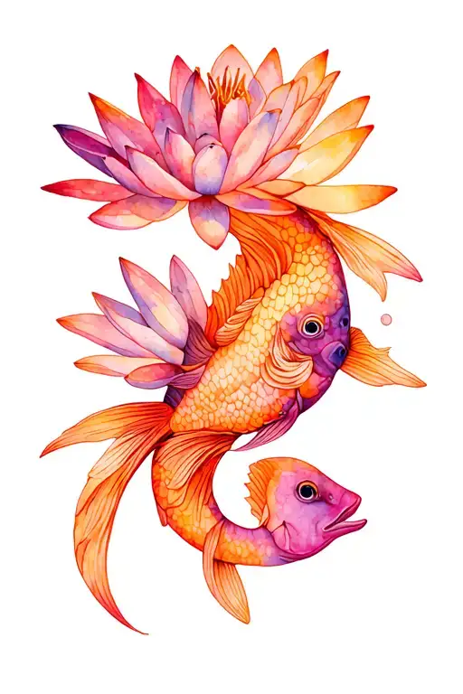 Pisces Zodiac Sign With Water Lily Flower Intertwined