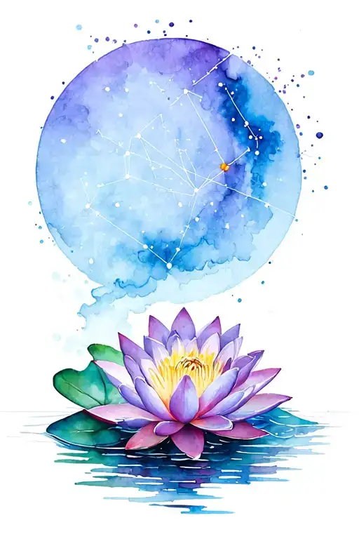 Pisces Constellation With A Water Lily Blooming