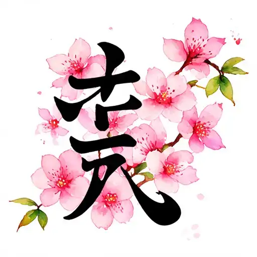 Kanji Love Over Cherry Blossoms