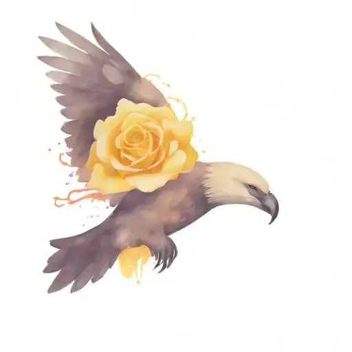Eagle Holding Yellow Rose With Orca Whales Swimming