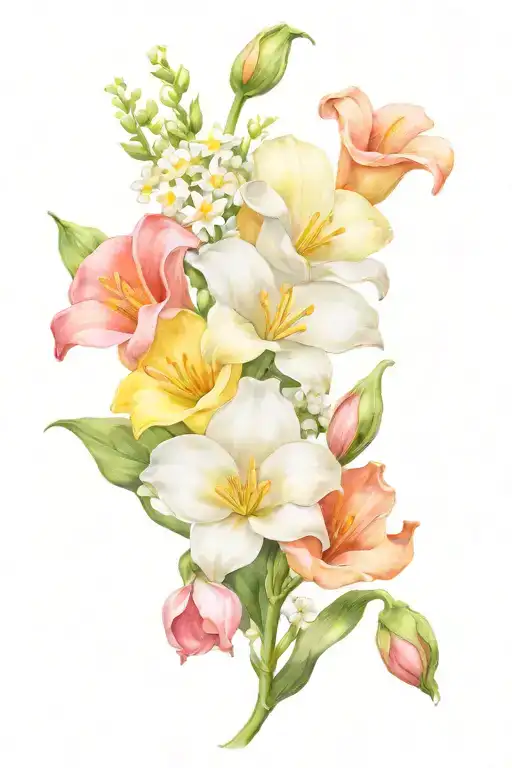 Yellow Rose White Lily Of The Valley Anenome Forget Me Not Flowers Cala Lilly