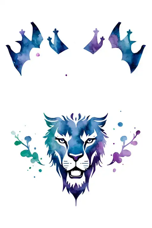 Crowned Lion Head With Watercolor Paint