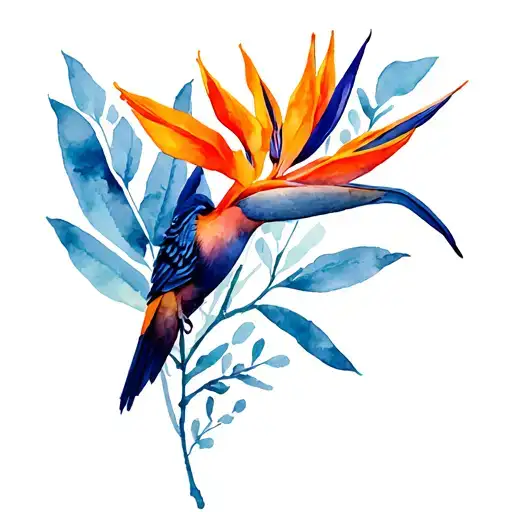 Watercolor Bird Of Paradise Flower