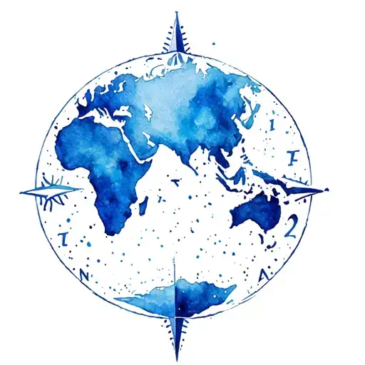 Earth Globe With Australia In Centre And Compass Surrounded