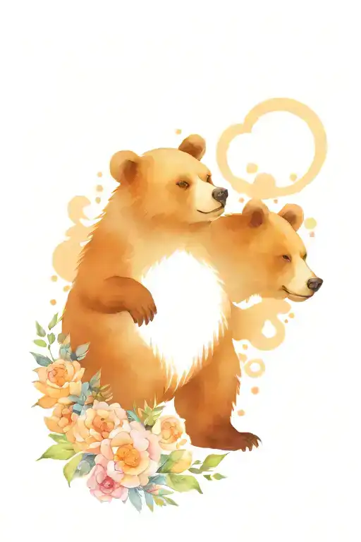 Grizzly Bear Flowers Heart Cub
