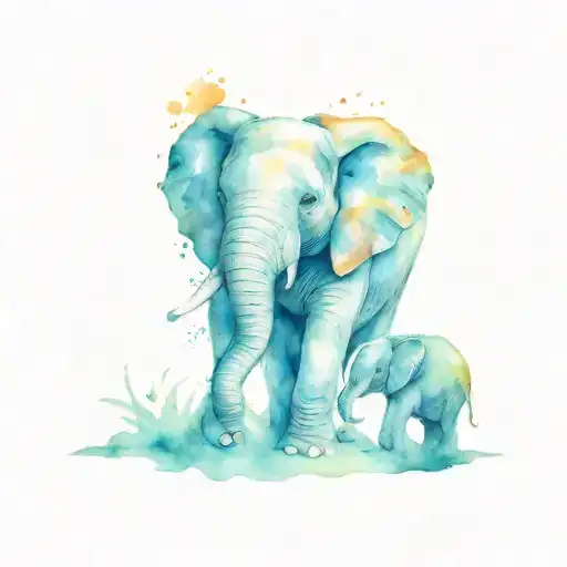 Mother Elephant Water Color Baby Trunk Wrap Around