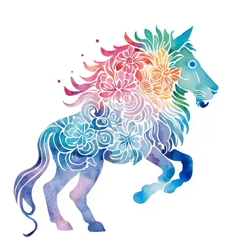 A Lion And Horse Silhouette Filled With Intricate Floral Patterns
