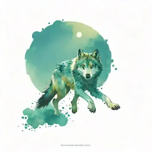 Wolf Running With An Owl Flying