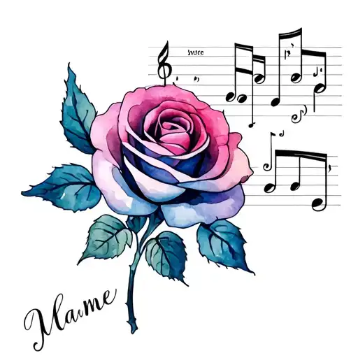 Rose With Musical Notes And Name Written