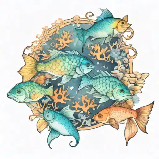 Gemini Zodiac Sign Surrounded By Japanese Coral Fish