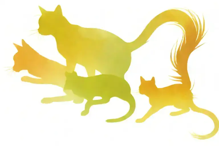 Two Cats From The Side And A Bird Under Them From The Front