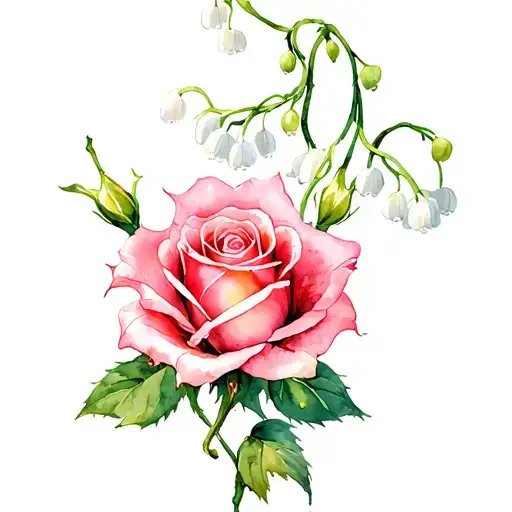 Pink Rose And Lilly Of The Valley Flower