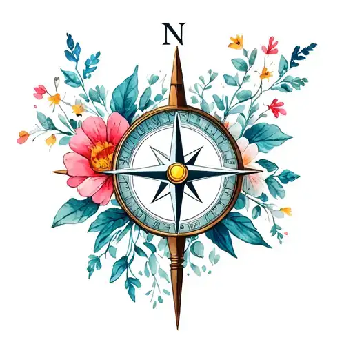 Compass And Flowers Blooming