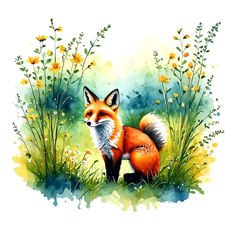 Create A Complete Summer Landscape And Integrate A Subtle Outline Of A Wandering Fox