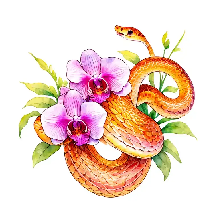 Snake And Orchids