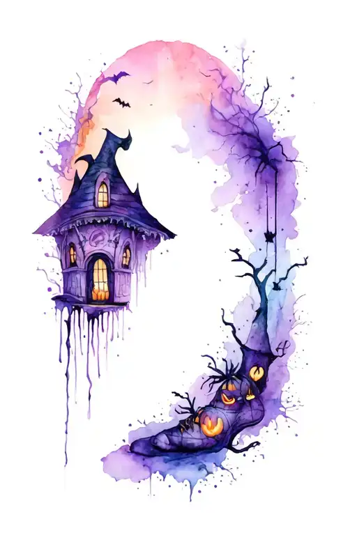 Leg Sleeve Tattoo Featuring Halloween