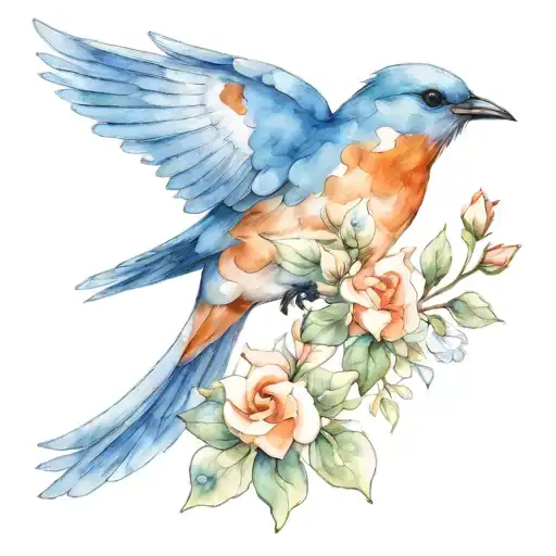A Traditional Style Blue Bird With A Banner In Its Beak That Says 'Joyce'