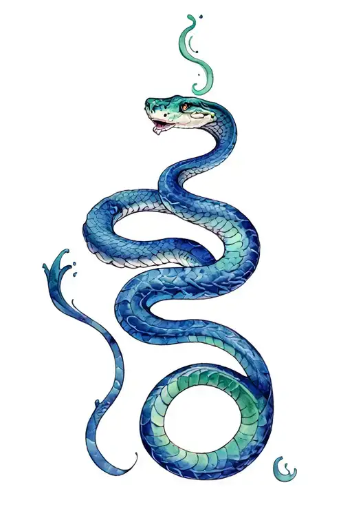 Snake Wrapped Around The Upper Arm In The Water Color Style And The Color Scheme Of Slytherin