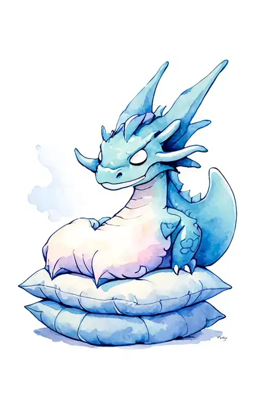 Cute Ghost Dragon Sleeping On A Comfy Pillow