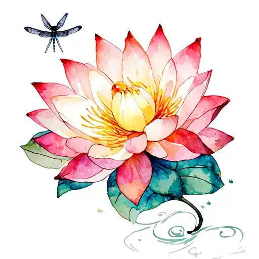 Dragonfly Hovering Lotus Flower Blooming