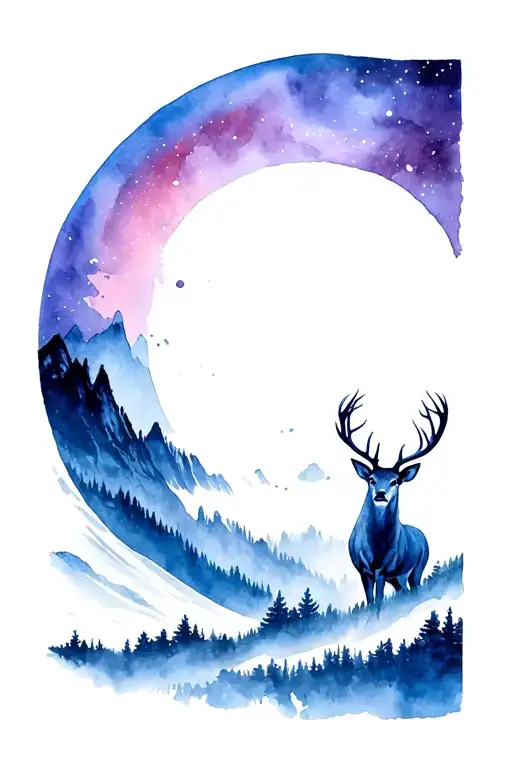 Mountain Range Full Moom Deer
