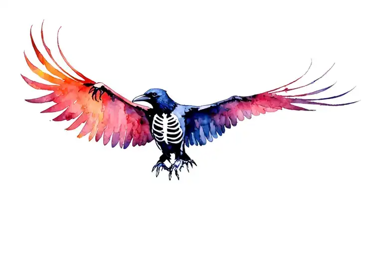 Raven Flying Half Skeleton