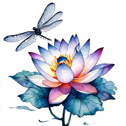 Dragonfly Hovering Lotus Flower Blooming
