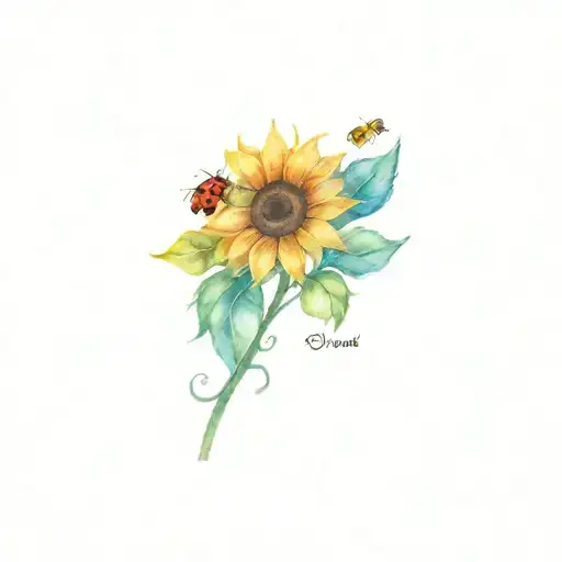 Dad Memorial Tattoo With Sunflowers And Ladybugs