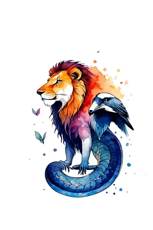 Lion Badger Snake Raven Holding