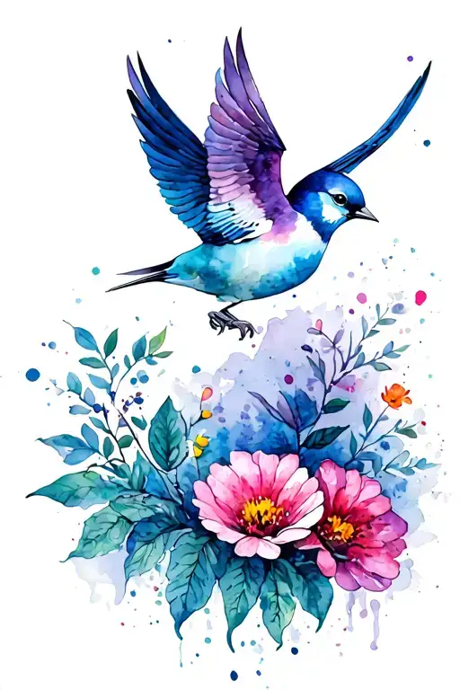 Flower An Bird Flying