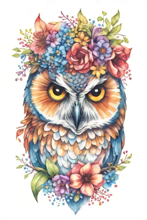 Owl Wearing Wildflower Crown