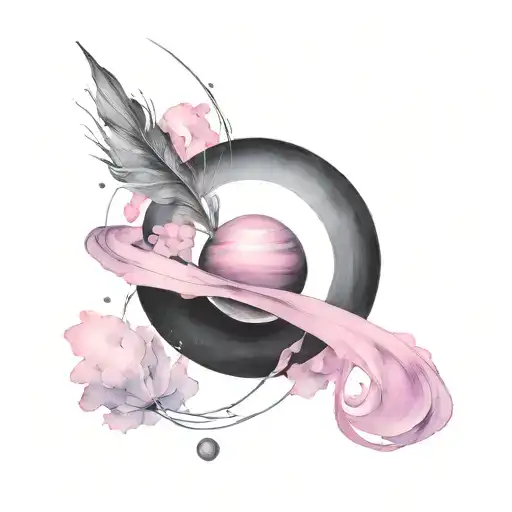 Black Saturn With A Pink Bow Replacing The Rings