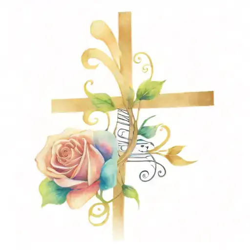 Cross With Rose And Sheet Music Note Intertwined