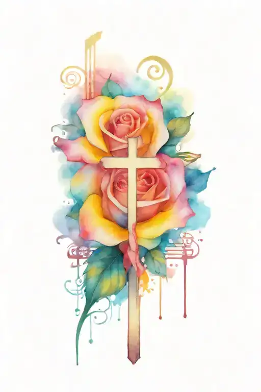 Cross With Rose And Music Notes