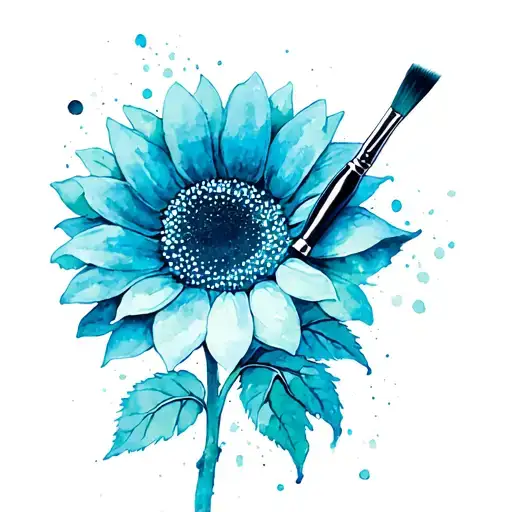 Artist Paintbrush And Pallette With A Sunflower And Watercolour Painted Background