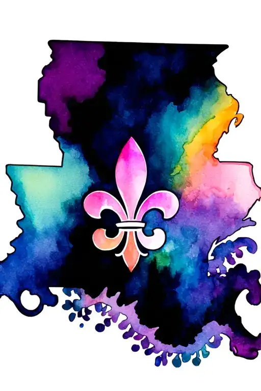 An Outline Of Louisiana With A Fleur De Lis Inside In Mardi Gras Colours