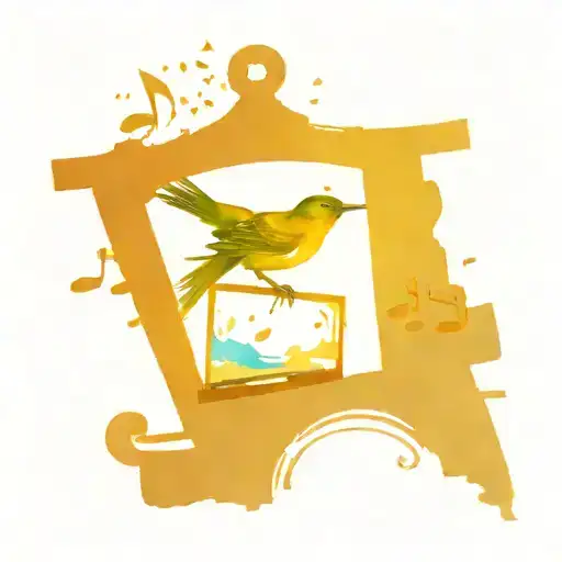 Bird Drinking Water From Musical Notes Falling On The Roof