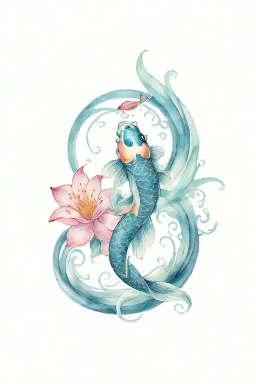 Koi Fish Swimming In A Pink Flower Spiral