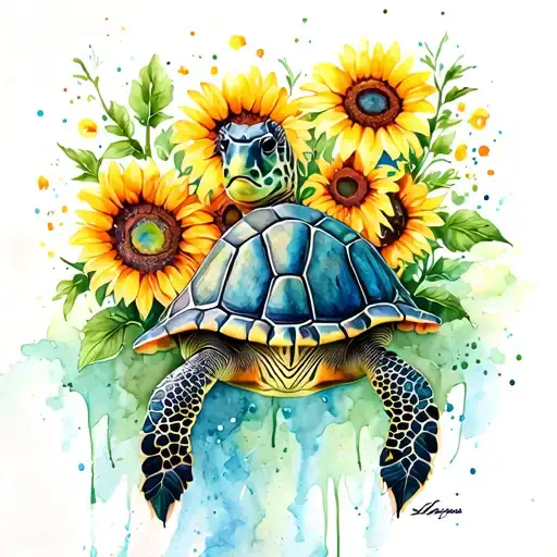 Turtle And Sunflowers