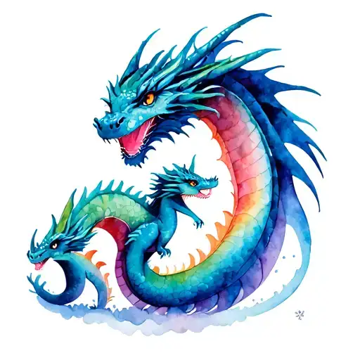 Mama Dragon With Baby Dragon Realistic