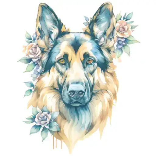 German Shepherd Dog Surrounded By Flowers