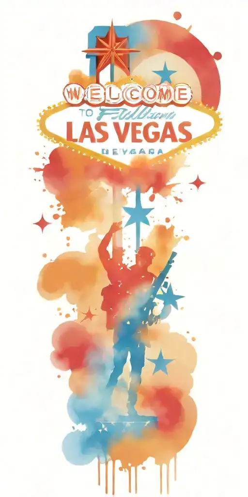 Patriotic Tattoo Depicting Soldiers And The Welcome To Las Vegas Sign