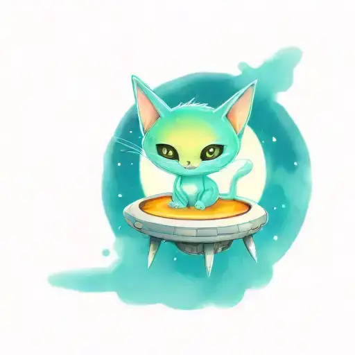 Cute Alien Cat In A Ufo