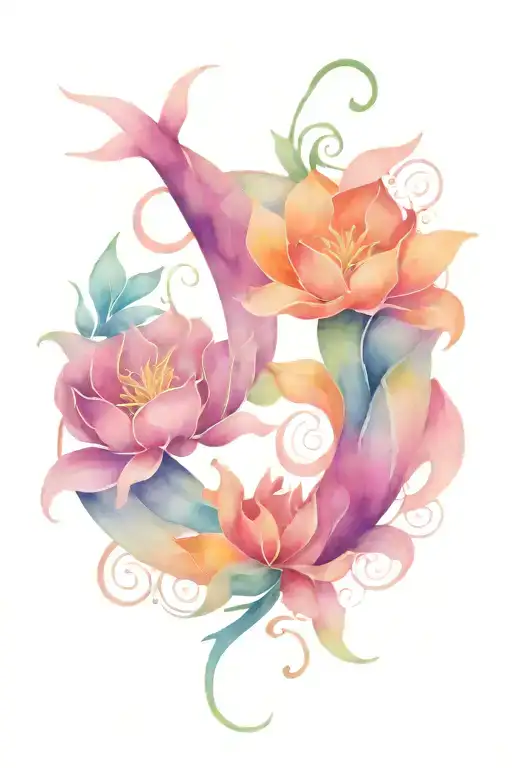 Pisces Symbol Flowers Intertwined