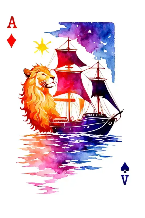 Leo Zodiac Sign With Ship And Ace Card