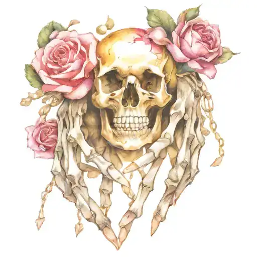 Skeleton Hands Holding Pinky's With Chains And Skull Flowers