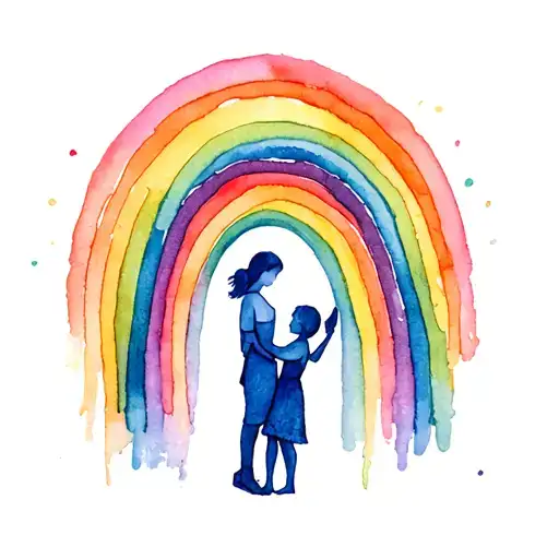 Double Rainbow Mom Holding Boy And Girl